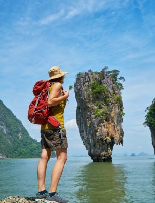 Backpacker Girl in James Bond Island, Thailand